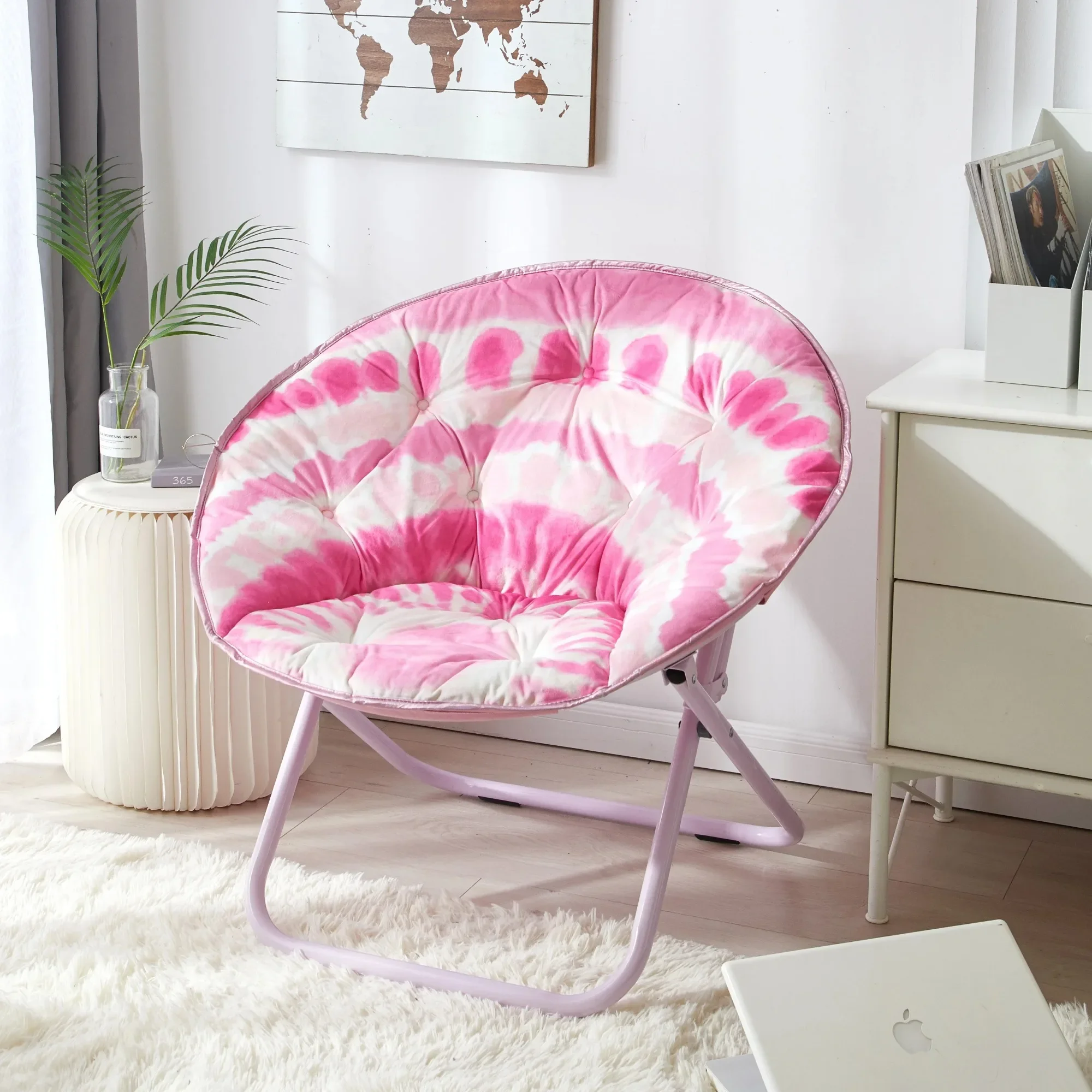 

30-inch faux fur print chair, pink tie-dye, with extra-soft polyester filling