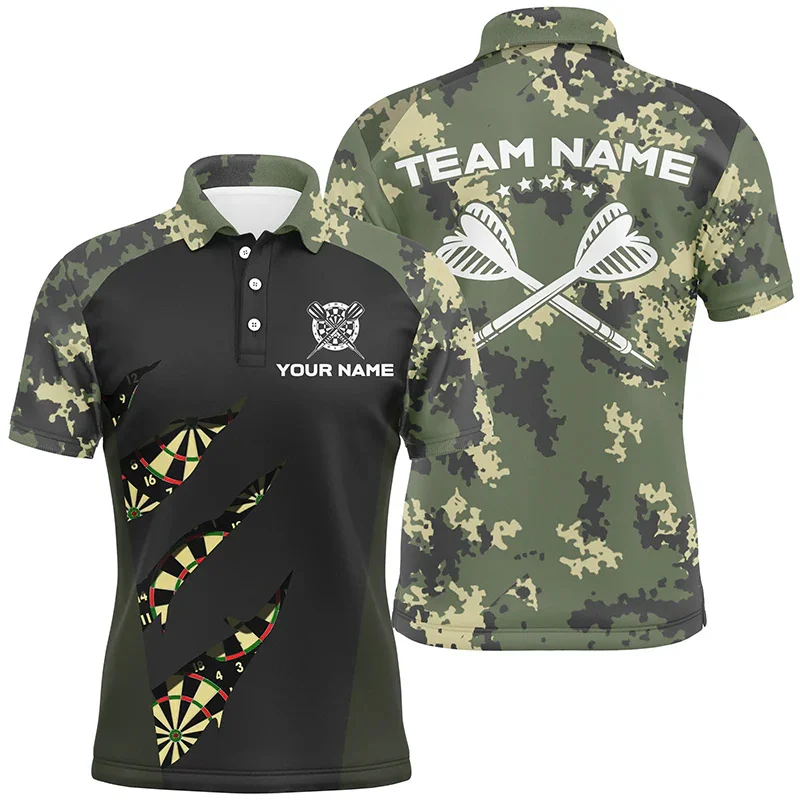 New Camo Dartboard Polo Shirt Men Custom Name Darts Shirt Camouflage Summer Sports Personalized Team Name Polo Shirts Tops