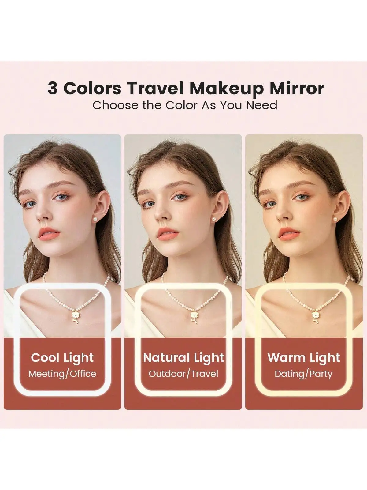 LED Makeup Mirror Portable Travel Lighted Beauty Mirror, 3 Color Lighting, Dimmable Touch Screen, Rechargeable Tabletop LED Fold