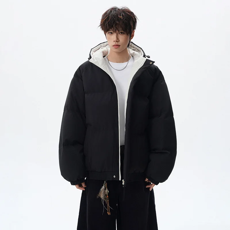 Men Color-coded Long Sleeve Zipper Casual Simple Hooded Coats New Fashion Winter American Style Male Trendy Loose Parkas Tops