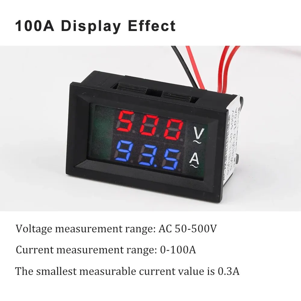 AC 220V 10A 50A 100A Dual Display Voltage Current Meter Detector Tester LED Voltmeter Ammeter Tester Detector With Transformer