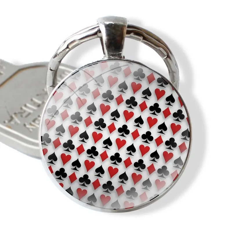 retro Poker Play Cards Game Keychain Handmade Glass Cabochon Key Ring Holder Pendant Key Chains image 6