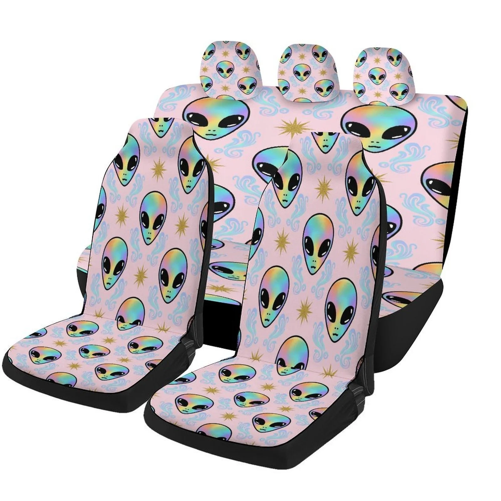 Alien Pattern Designed Car Seat Covers Set For Most Cars, Trendy Breathable Decorative Car Seat Protector Covers Full Set, Car