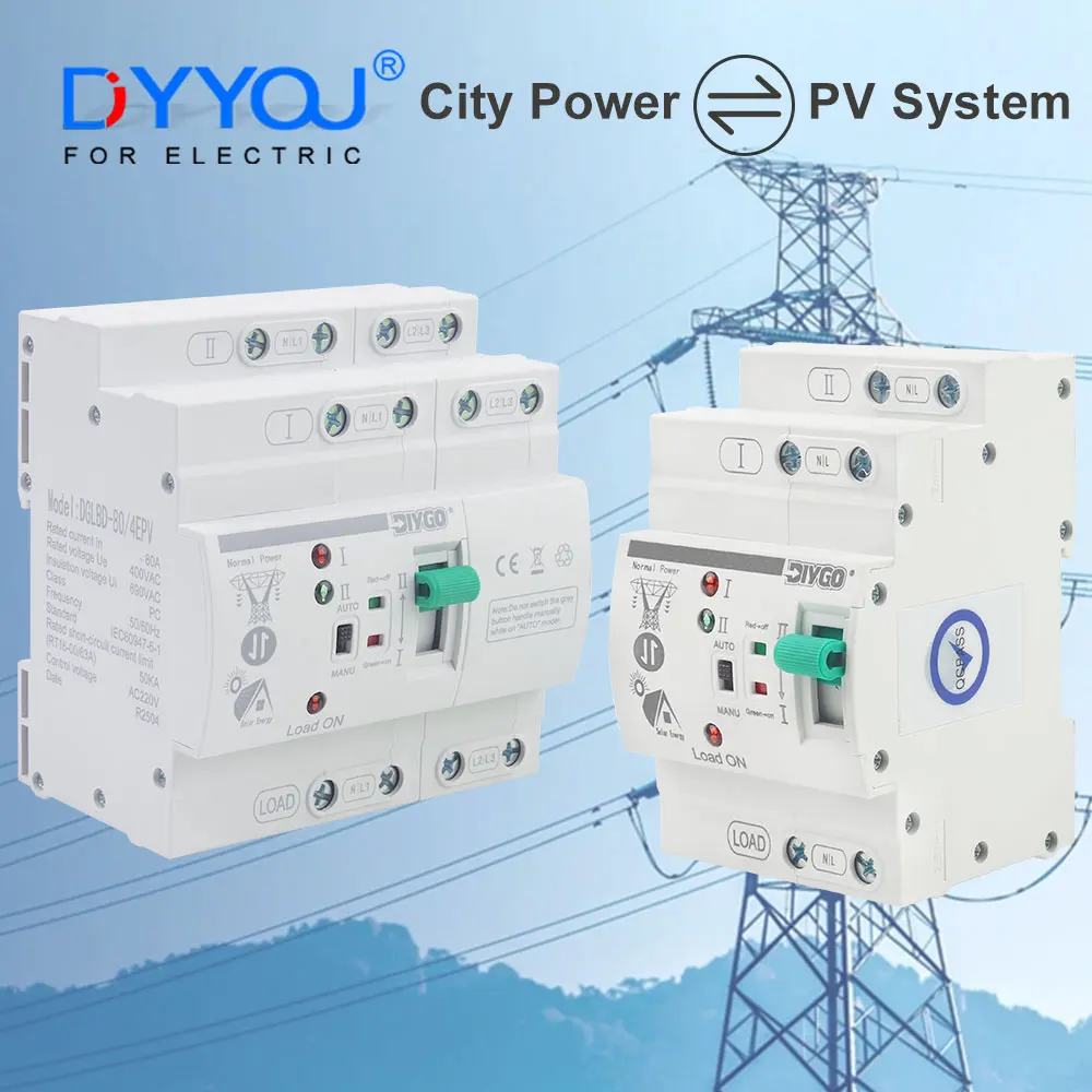 Din Rail Type Solar ATS Automatic Transfer Switch Small 3-Phase Electrical Uninterrupted Selector PV System Dual Power 80A 2/4P