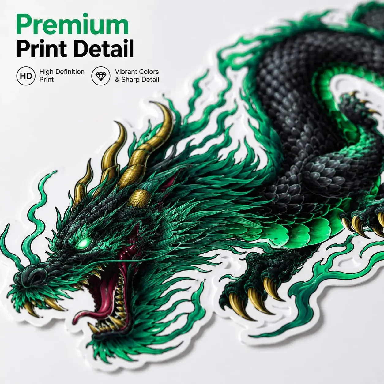 2PCS Emerald Green Dragon Car Side Decals, Waterproof UV Resistant Vinyl Stickers for Cars Trucks SUV, Eastern Dragon