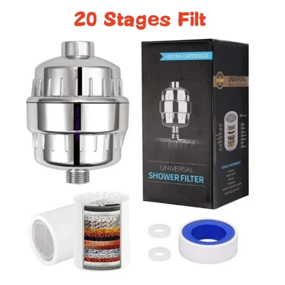 20 Stages High Output Shower Water Filter to Remove Chlorine Fluoride Heavy Metals Filtered Soften Hard Water for Shower Head