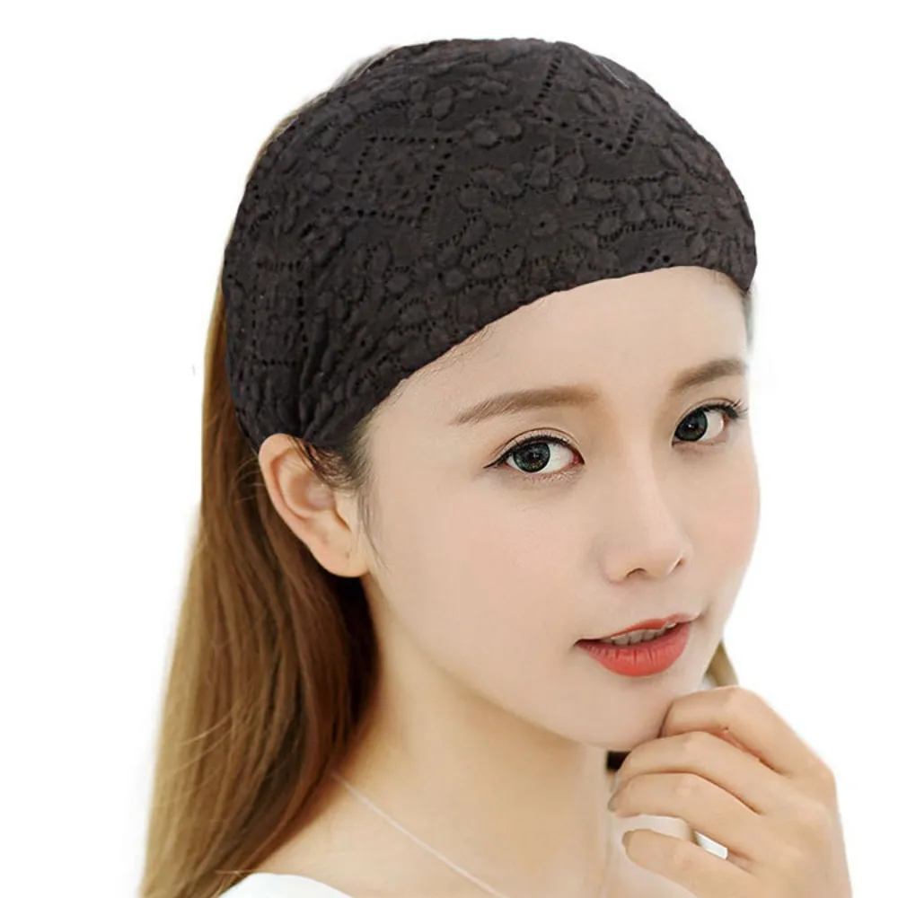 Портативная Кружевная повязка на голову, широкая боковая повязка на голову с цветочным узором, Сетчатые эластичные повязки для волос для девочек