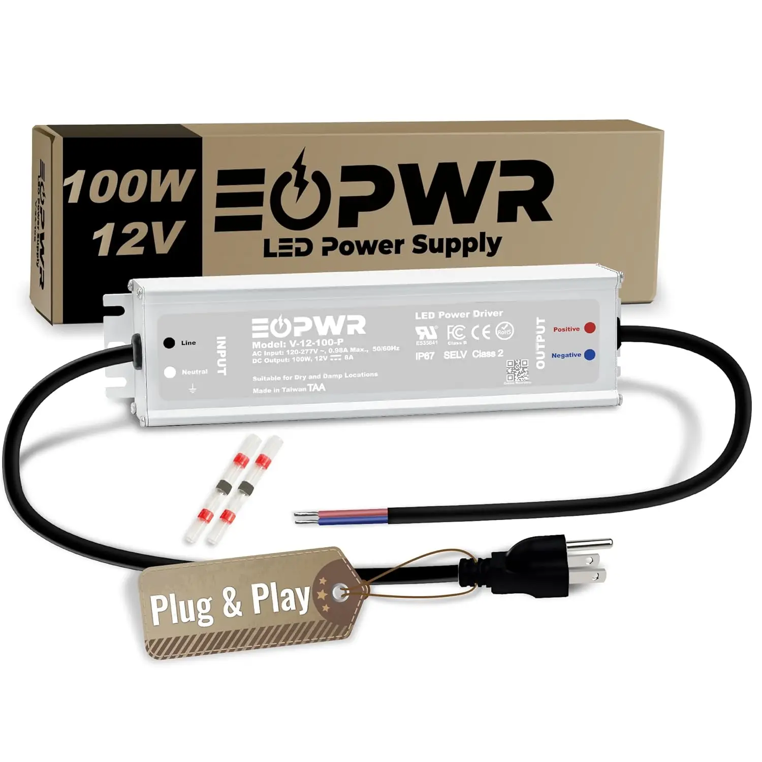 

Водонепроницаемый LED-драйвер 100 Вт IP67, AC120-277V на 12VDC, с вилкой стандарта США, низковольтный трансформатор для наружного освещения
