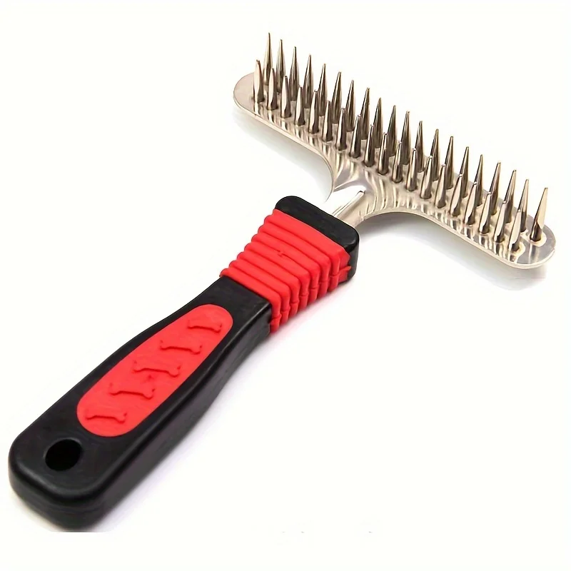 Ergonomic Double-Row Steel Dog Comb for Thick Hair - Ideal for Golden Retrievers, Samoyeds & Large Breeds -  Pet Grooming Tool