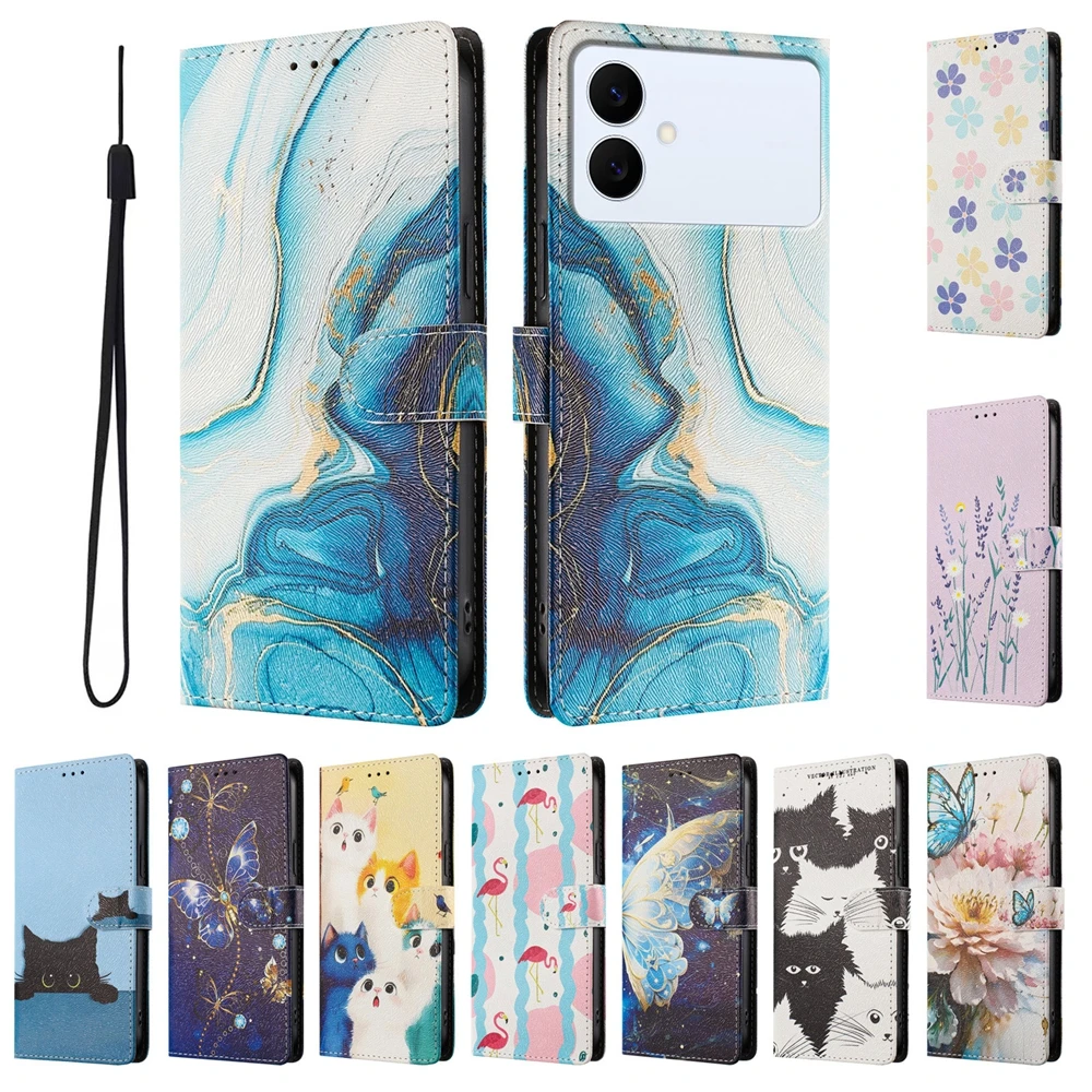 Printed Cartoon Leather Wallet Flip Case for Samsung Galaxy S26 S25 Edge S24 S23 S22 S21 Ultra Plus FE 5G Phone Book Stand Cover