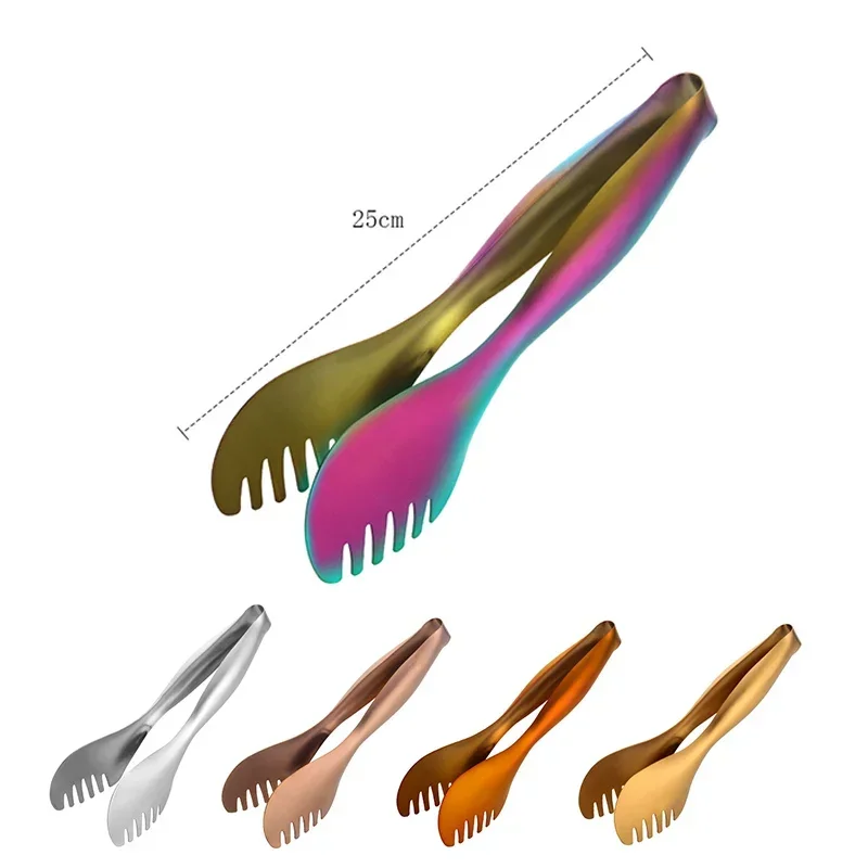 Utensilios de cocina, 1 pinza para alimentos de acero inoxidable, abrazadera para pan dorada, pinza para ensalada, pastelería para hornear, pinzas para Buffet barbacoa, cocinero