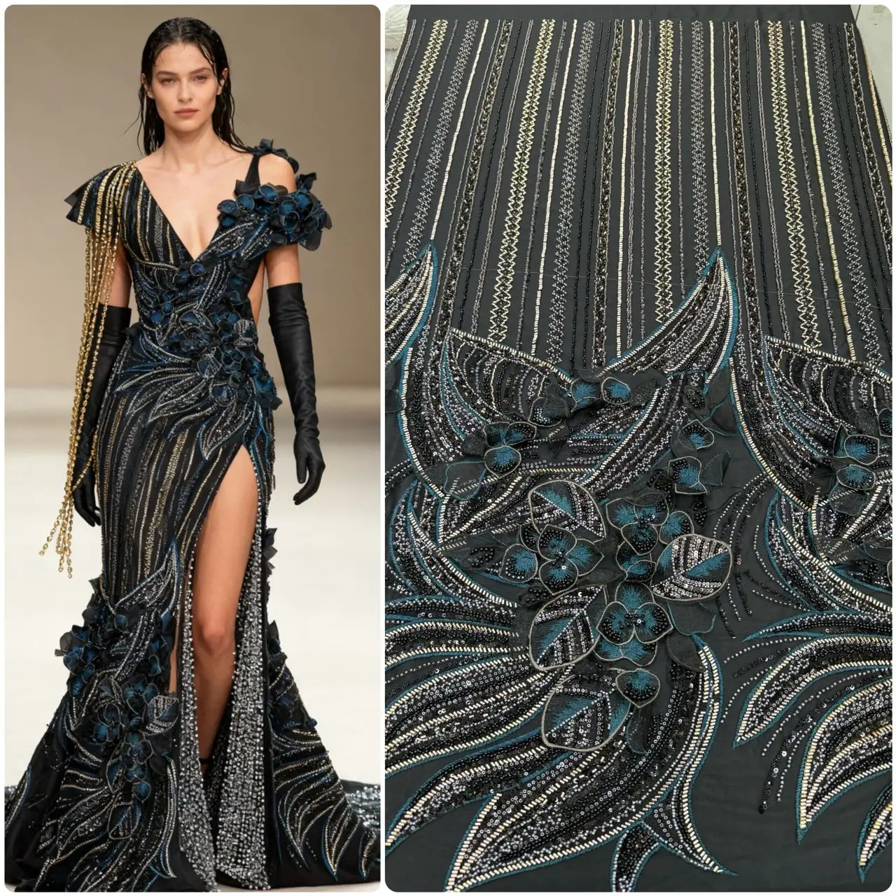 

African 3D Flower Beaded Lace Fabric 2026 Wholesale Hot Sale in Nigeria Sequin Lace Fabric Lace Fabric for Women's Party Dresses