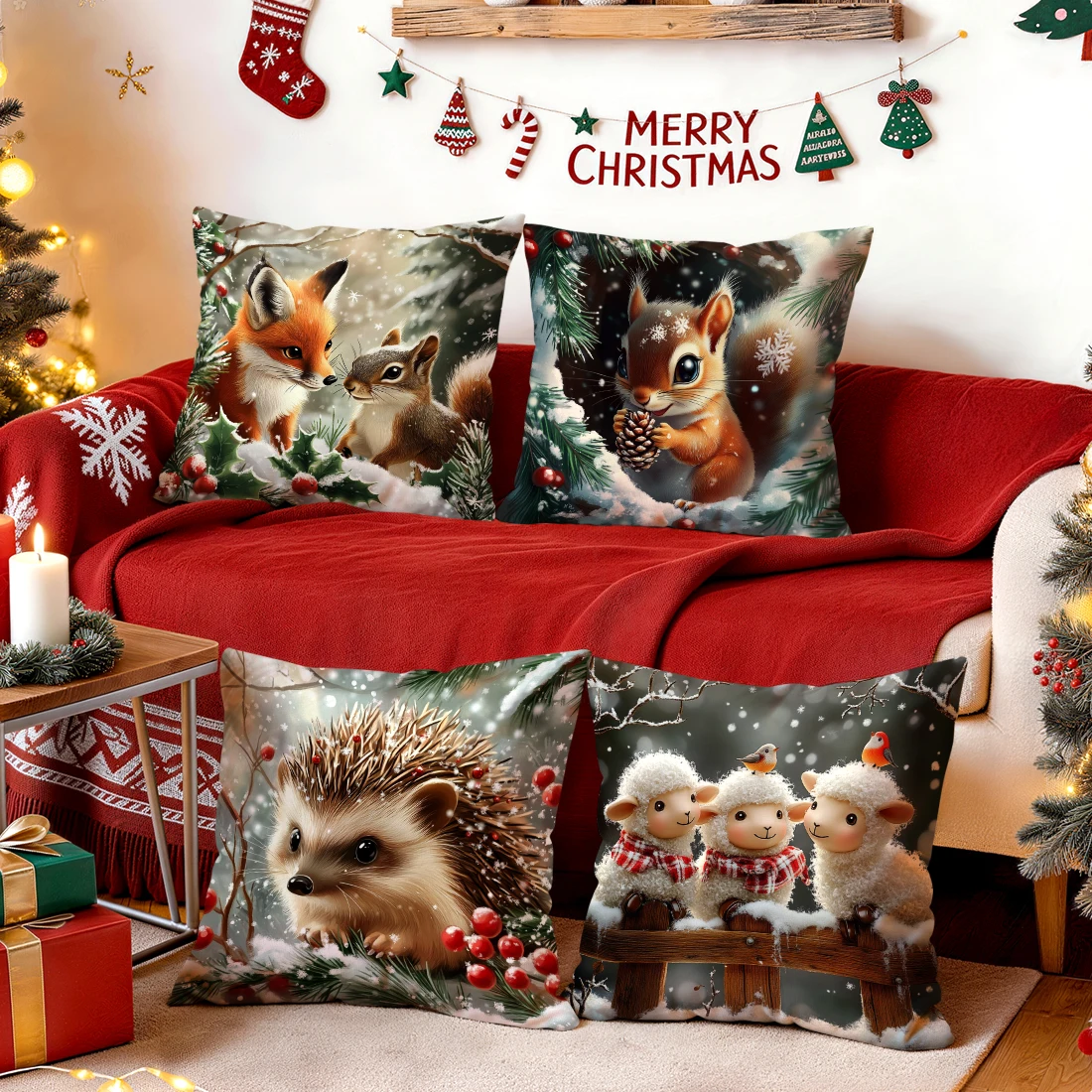 1/4pcs Of Winter Snow Scenery Cushions Pillowcase Polyester Cushion Cover Throw Pillow Pillowcover Home Car Sofa Decor