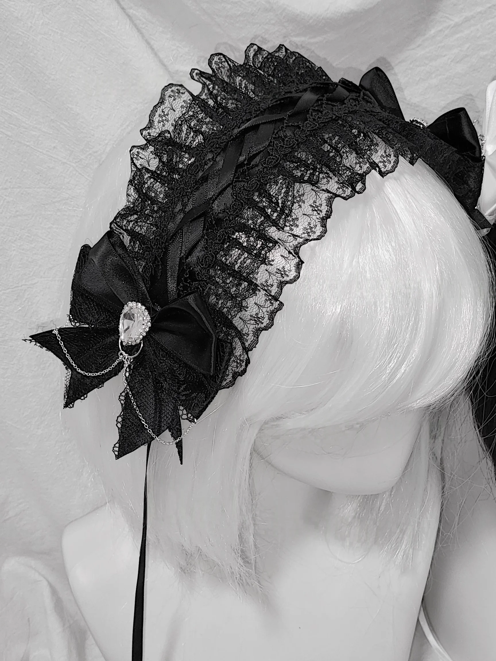 새로운 오리지널 하라주쿠 레이스 엔젤 헤어밴드 서브컬쳐 레이스 보우 헤드피스 로리타 Y2K 소녀 헤어 액세서리