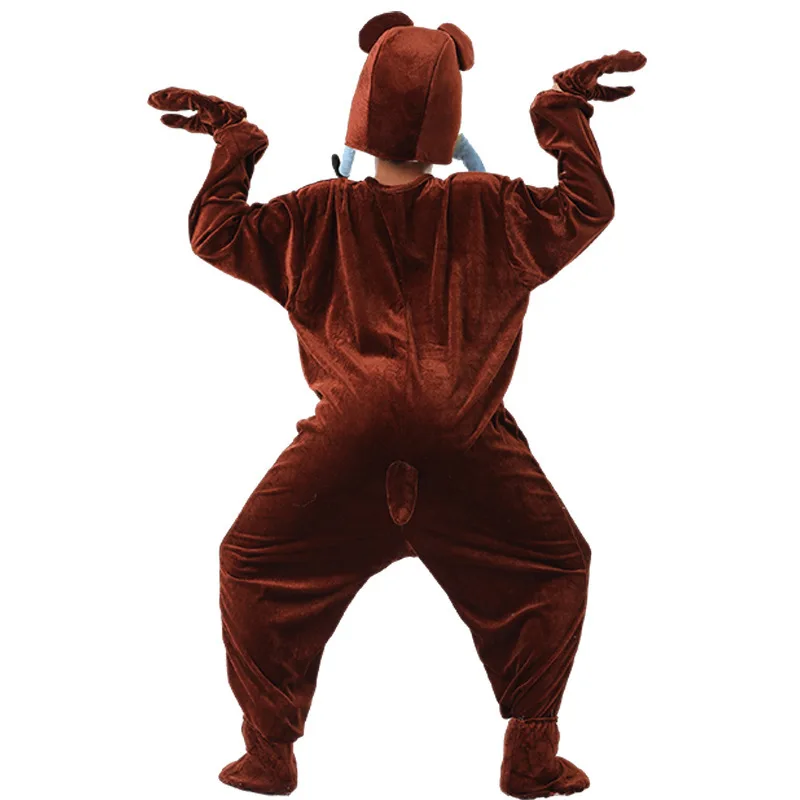 Man-Etende Beer Onesie Set Met Bruine Berenhoed En Voetbedekking Kinderdier Kostuum Pop Jumpsuit