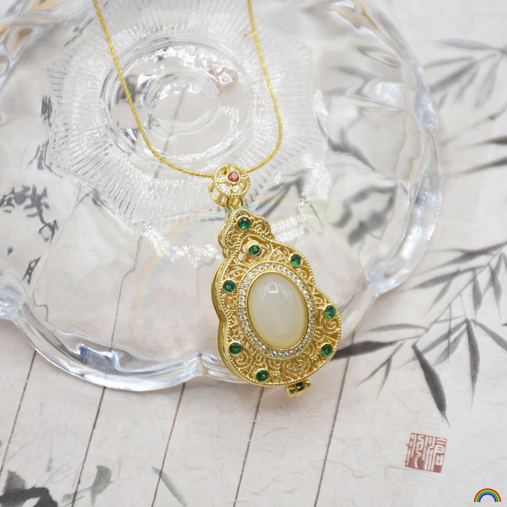 Rwbuy brand design natural Hotan Jade pendant for women's alloy inlaid egg surface hollowed out gourd incense pendant