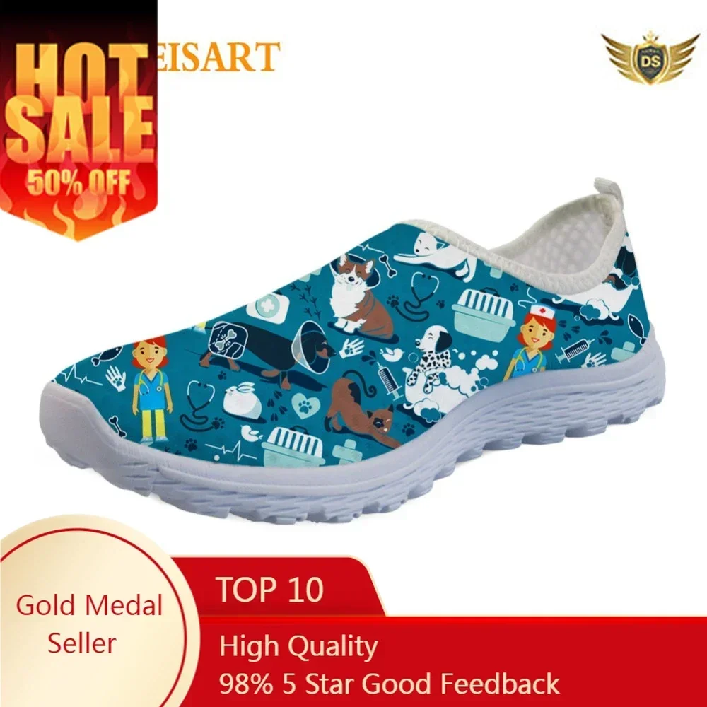 

Cute Cartoon Veterinary Surgeon Nurse Flats Vet Print Women Walking Shoes Zapatos Mujer Mesh Shoes Female Loafers