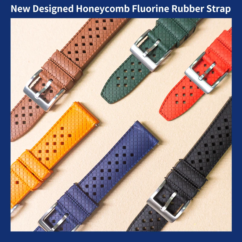 FKM Watch Strap for Men, Pulseiras Fluororubber, Porous Quick Release, Acessórios para Relógios de Mergulho Masculino, Alta Qualidade, 20mm, 22mm