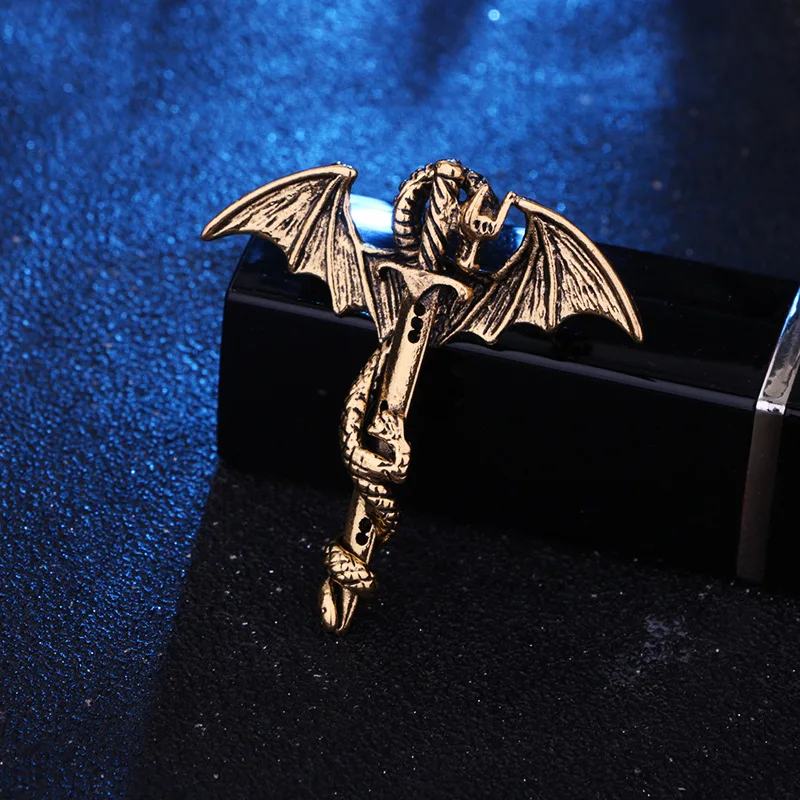 Retro Dragon Holy Sword Cross Badge Brooch Men's Brooch Dress Pin Fashion Business Casual Jewelry