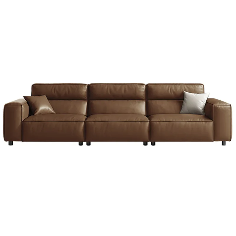 High backrest tofu block leather sofa straight top layer cowhide modern