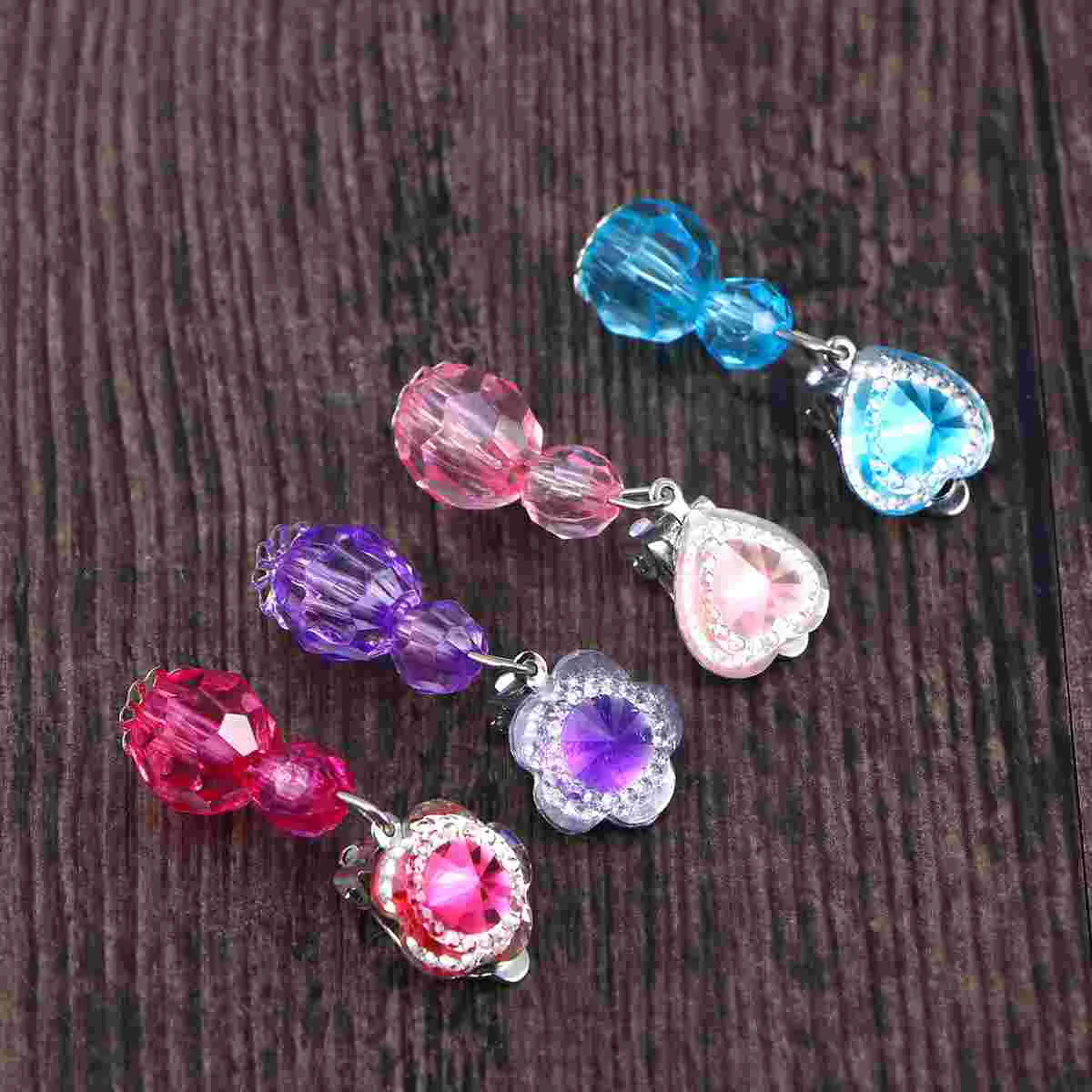 4 Pairs Children Shiny Crystal Pendant Clip-on Earrings Set Pretend Play Jewelry Dress Up Accessories Toy