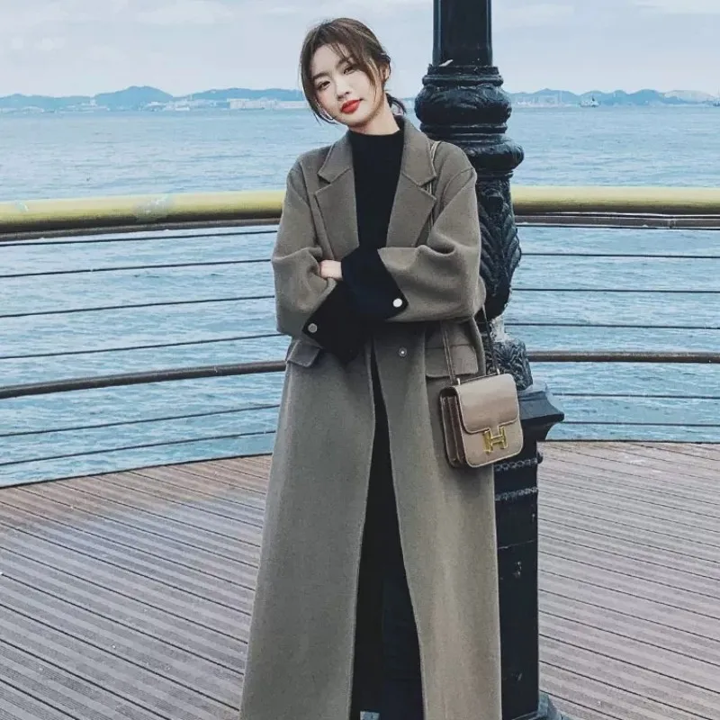 

Warm Woollen Jacket for Women, Monochrome Covered Button, Wide-waisted Cotton Overcoat, Female's Clothes, Parka, New, Aut