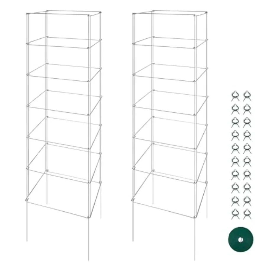 

Metal Foldable Tomato Cages 2 Pack, 13" W x 56" H Square Tomato Cages Plant Support for Vegetable Garden, Heavy Duty Tall Tomat