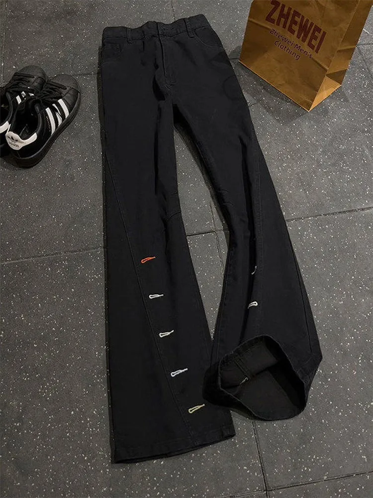 

Black Slim Fit Straight Leg Embroidered Denim Jeans for Men High Waist Youthful Casual Wear Resistant Daily Use Chinese Brand