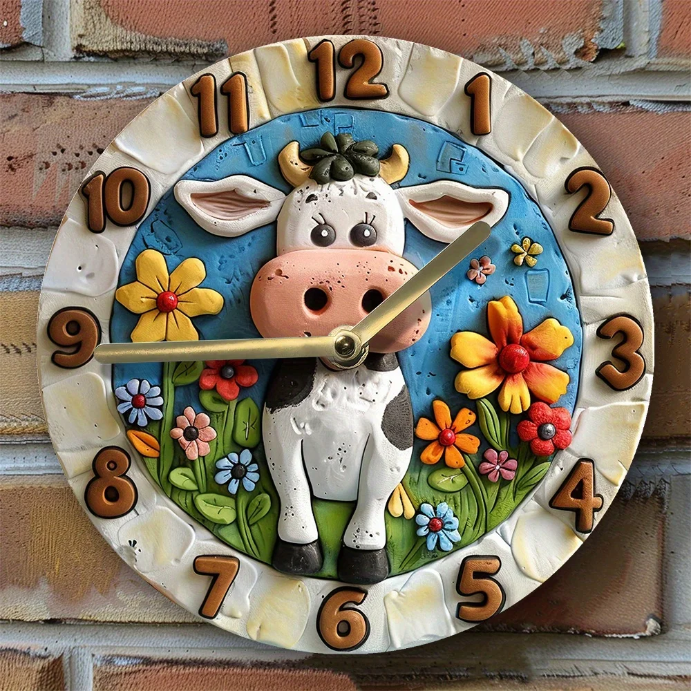 Silent Aluminum Wall Clock with 2D Cow Design - Perfect for Summer Kitchen & Vacation Decor Wall Clock Modern Design