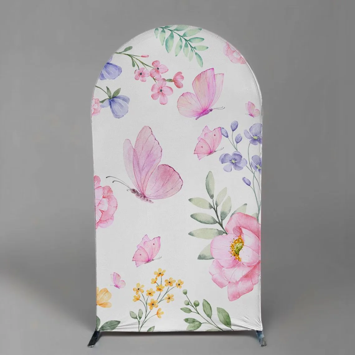 Moclicka penutup lengkungan 2 sisi, spanduk foto pesta ulang tahun anak, latar belakang dekorasi bunga kupu-kupu merah muda