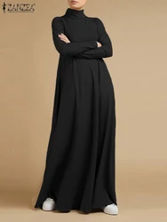 ZANZEA Loose Fashion Women Turtleneck Maxi Long Dress Long Sleeve Elegant Solid Casual Sundress Robe Femme Kaftan Party Vestido