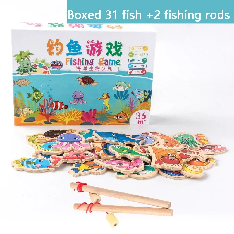 Kinder fischen Spielzeug Holzprodukte magnetische Puzzlespiele Ozean themen orientierte Spaß Baby Geburtstags geschenke