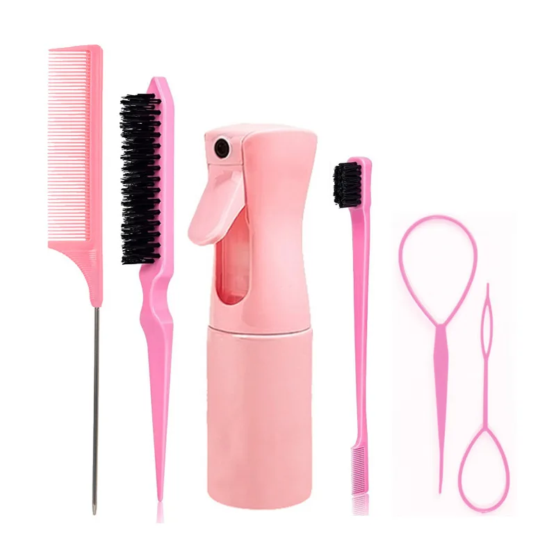 6pcs/Set Hair Brush Set Hairdressing Spray Bottle Hair Braiding Loop Rat Tail Comb Teasing Hair Brsuh Edge Control Brush