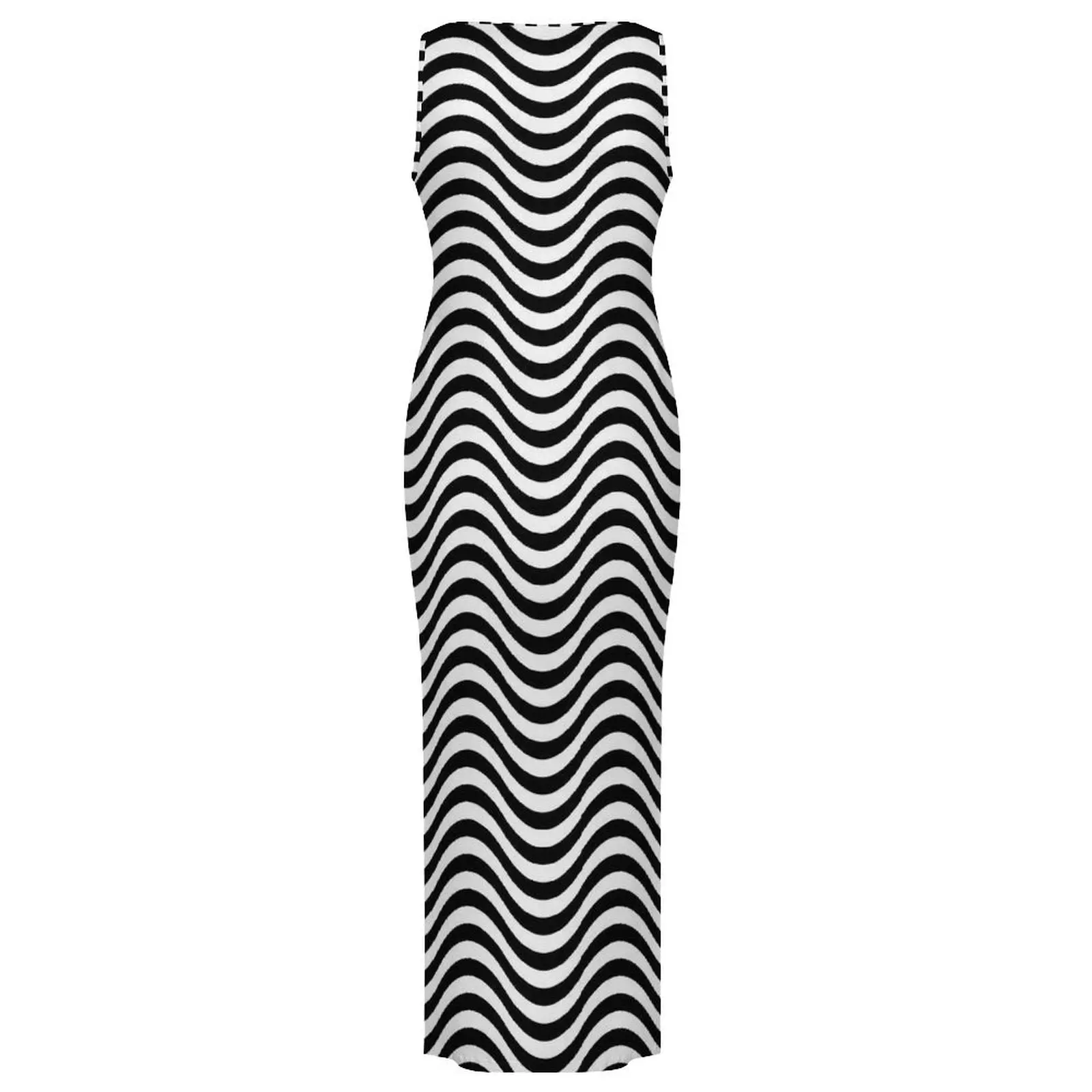 흑백 웨이브 드레스 민소매 줄무늬 미적 맥시 드레스 우아한 Bodycon 드레스 여성 인쇄 대형 Vestidos