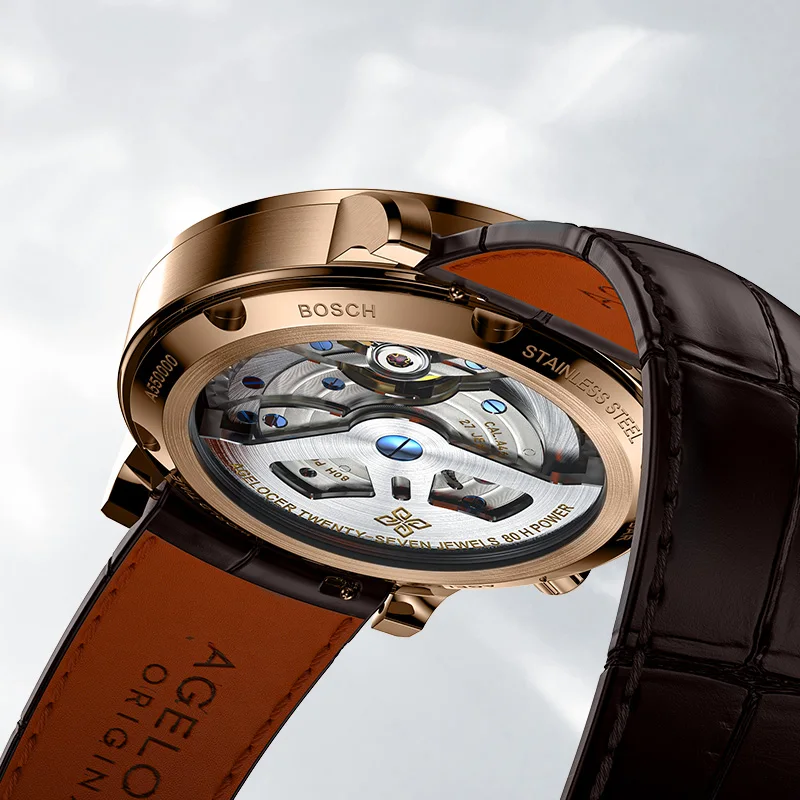 AGELOCER Original World Time Watch Gold Watch Men's Luxury Business Formal Automatic Mechanical Watch Birthday Gift for Men