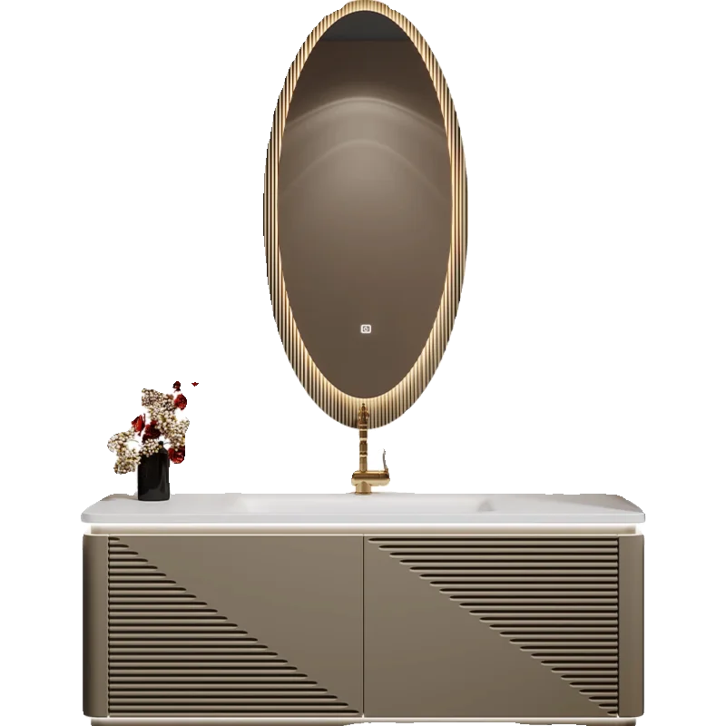 Corian integrated basin bathroom cabinet modern light luxury oak washstand bathroom cabinet combination customization