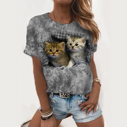 Summer T-Shirts Animal Cute Cat 3D Print Streetwear Women's Casual Fashion Oversized T Shirt Y2K Female Girl Tops Tees Clothing