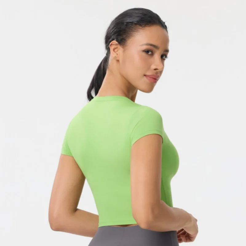 Summer Breathable Yoga T-shirt Running Shirts Solid Color Quick Drying Workout Top for Woman Short Sleeve Gym Sports Top