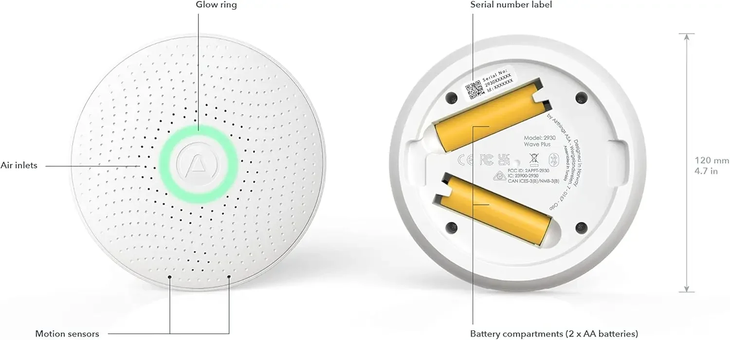 

2930 Wave Plus — монитор качества ракона и воздуха, питание от батареи (CO2, VOC, влажность, температура, давление)
