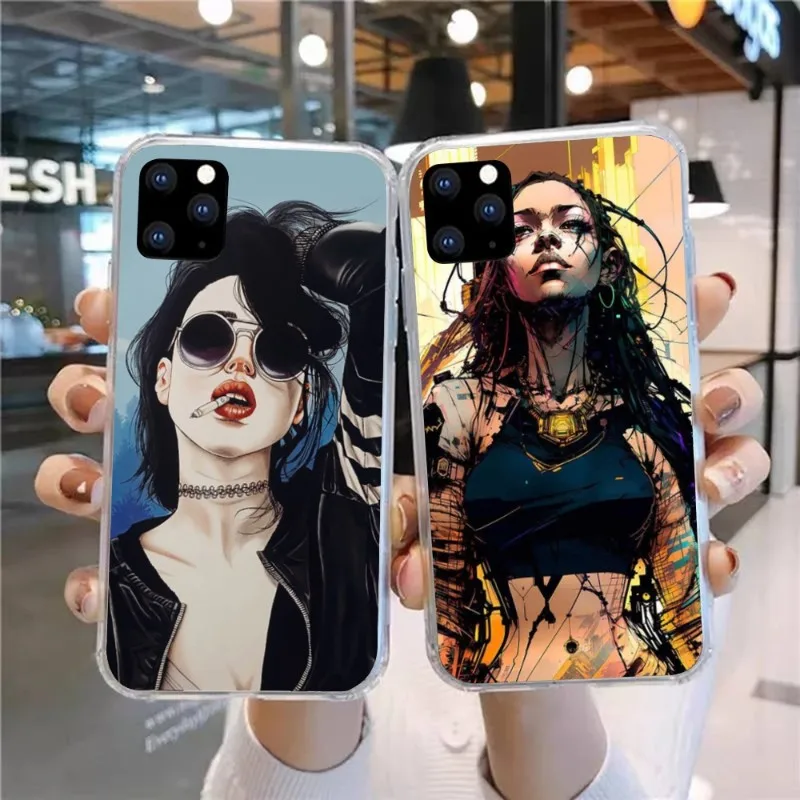 Cyberpunk Girl Anime Phone Case for Huawei P50 P40 P30 Pro Mate 40 30 Pro Nova 8 8i Y7P Honor Clear Phone Cover Funda