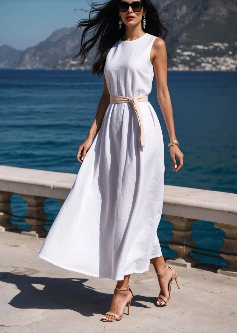 

Women's Sleeveless Dress Round Dresses Sleeveless Colour Linen Cotton Cotton Long Dress
