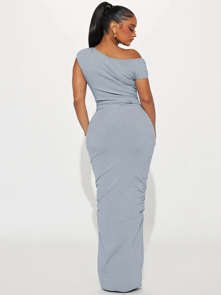 Seksowna Elegancka Sukienka Maxi Jedno Ramię Marszczona Obcisła Sukienka Damska Koktajlowa Impreza Klub Urodziny Y2K Hurt