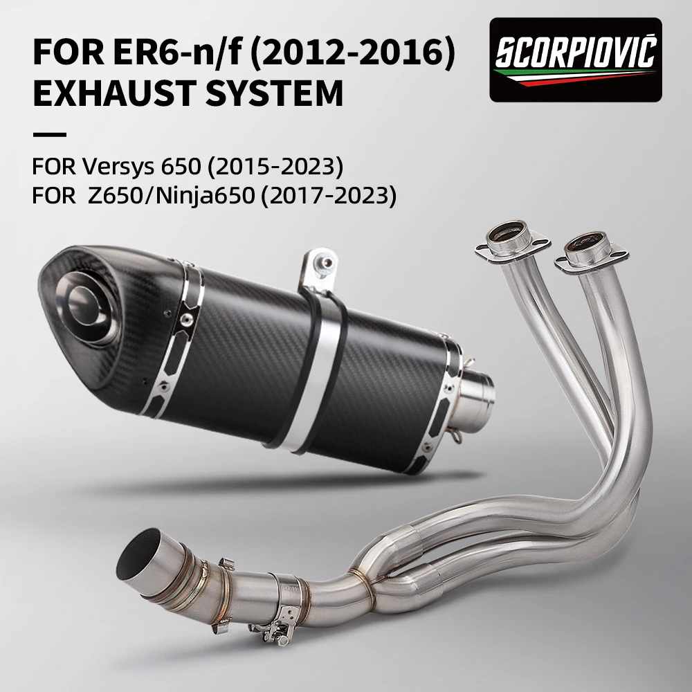 

For ER6N ER6F Z650 Versys 650 Motorcycle Exhaust Full System Modified Motorcycle Front Link Pipe Tube 2012-2018 Slip on 51MM