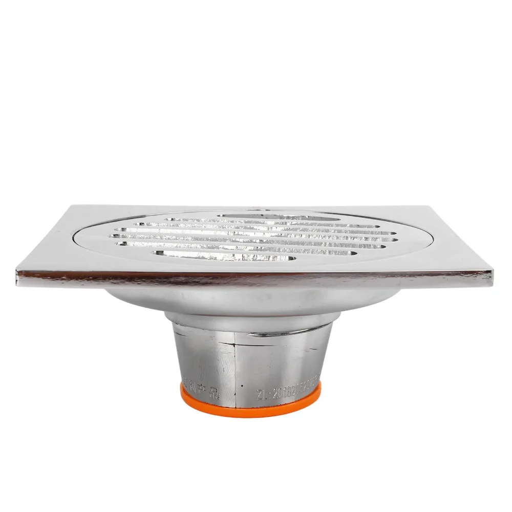 Stainless Steel Floor Drain 4 Inch Size Removable Hair Catcher Shower Drain Square Shape Self-Sealing Shower Floor Drain Garage