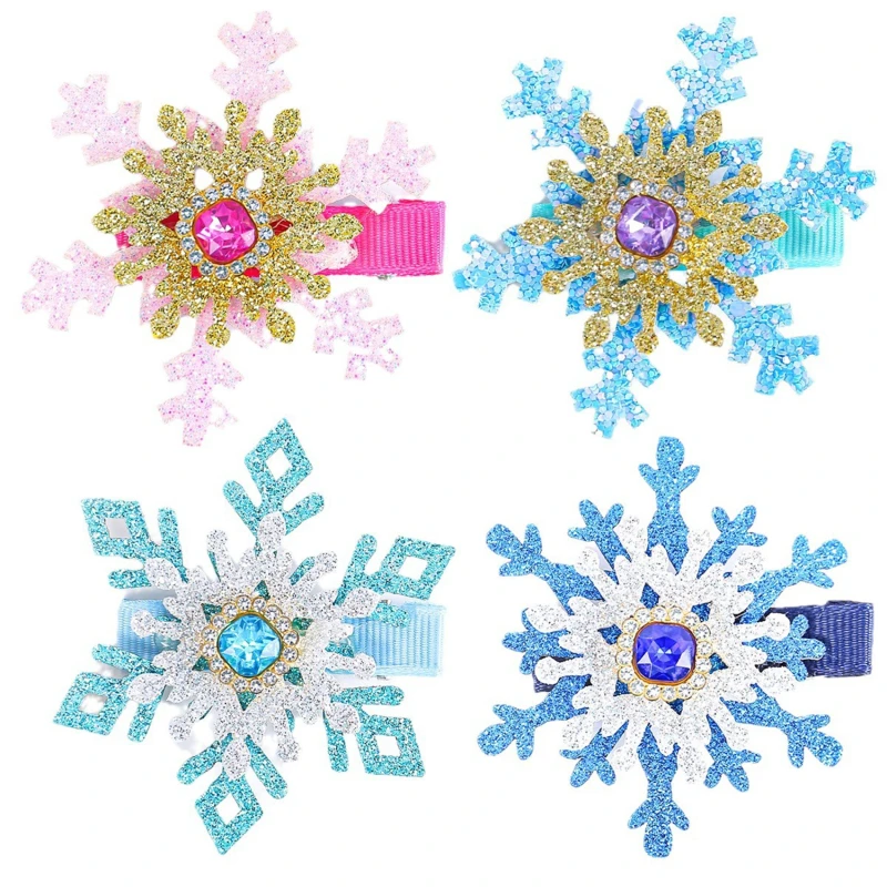 4PCS Christmas Snowflake Hair Clip Sweet Princess Side Hair Clip Decoration Women's New Bangs Clip Shiny Duckbill Clip