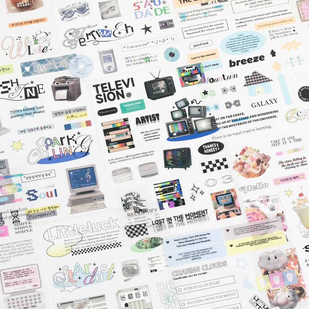 JIAMEI 20sheets Kawaii Ins Creative Font Label Small Pattern PET Die cut Stickers Book DIY Diary Scrapbook Stationery Stickers
