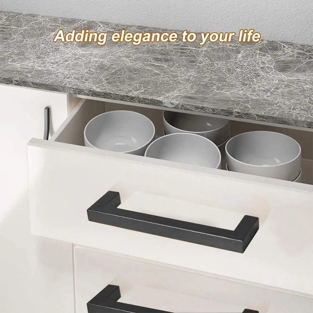 

10pcs Kitchen Cabinet Handles Aluminum Alloy Door Drawer Pulls Knobs Black Finish Hardware for Drawer and Door Use