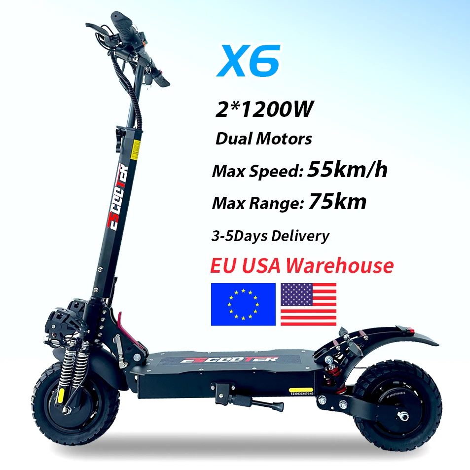 EU Warehouse 2400W Dual Motor electric scooter Max Speed 55km/h 10 inch 48V Max Mileage 70KM Foldable electric scooters