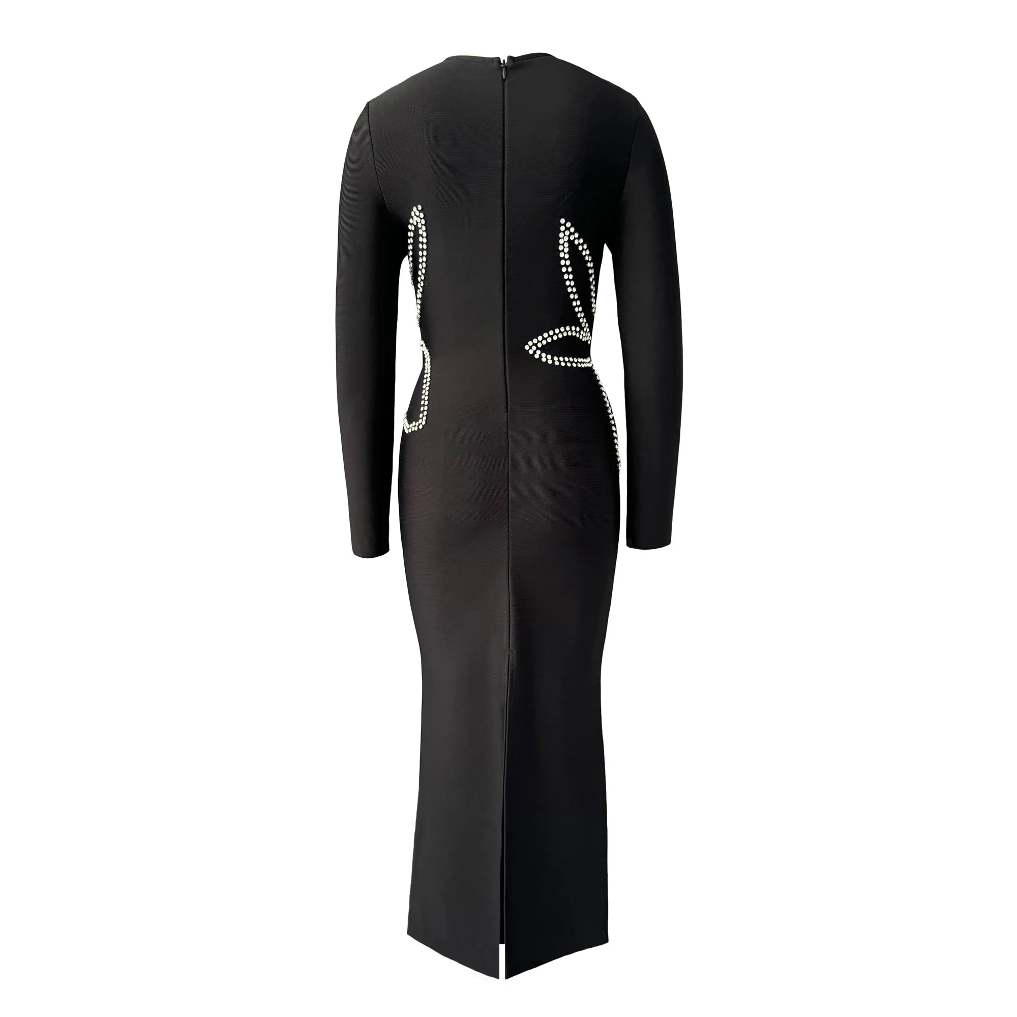 2025年 レディース エレガント バンテージドレス セクシー ビーズ刺繍 長袖 セレブリティ パーティー ミディ丈ワンピース