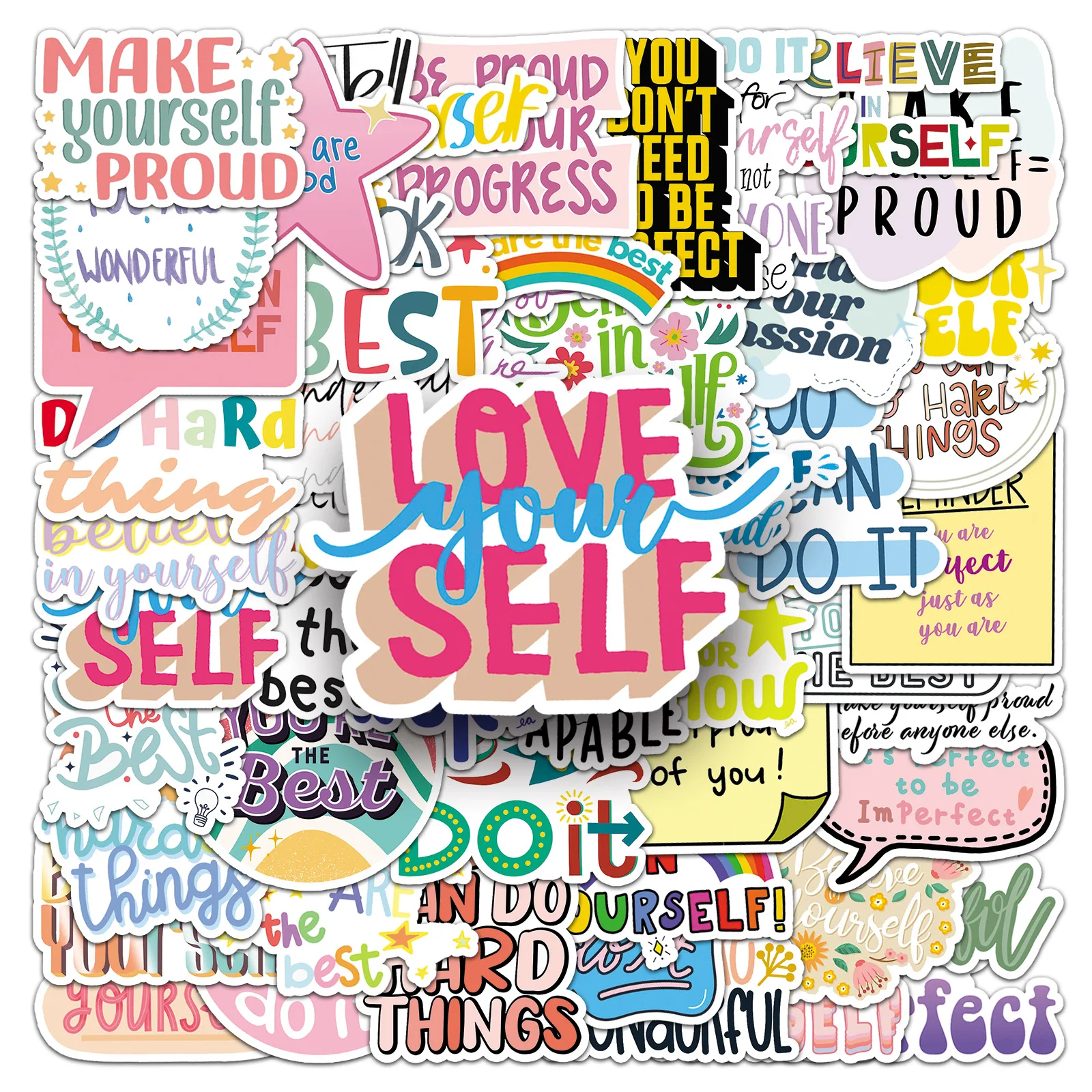 50-100PCS Inspirational English Quote Graffiti Stickers Waterproof Decals for Water Bottle Laptop Notebook Student Reward Decor